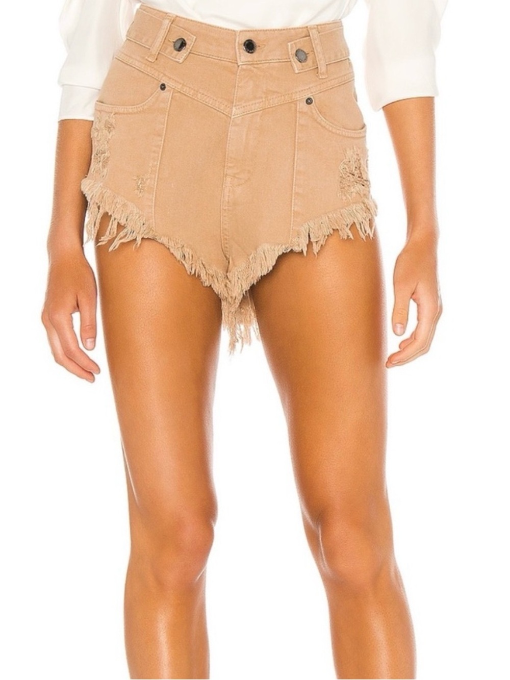 Retrofete X Revolve Tessa Shorts Cut Off Distressed Camel Tan size 25